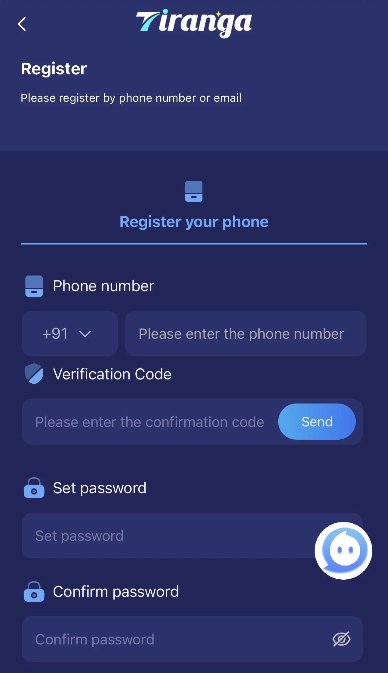 Tiranga Game login screenshot